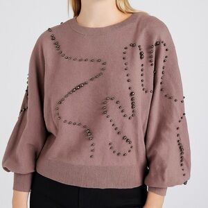 Vtg Metal Beaded Mauve Sweater S/M